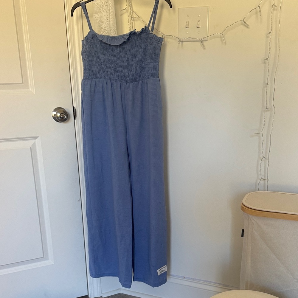 Blue Smocked Jumpsuit